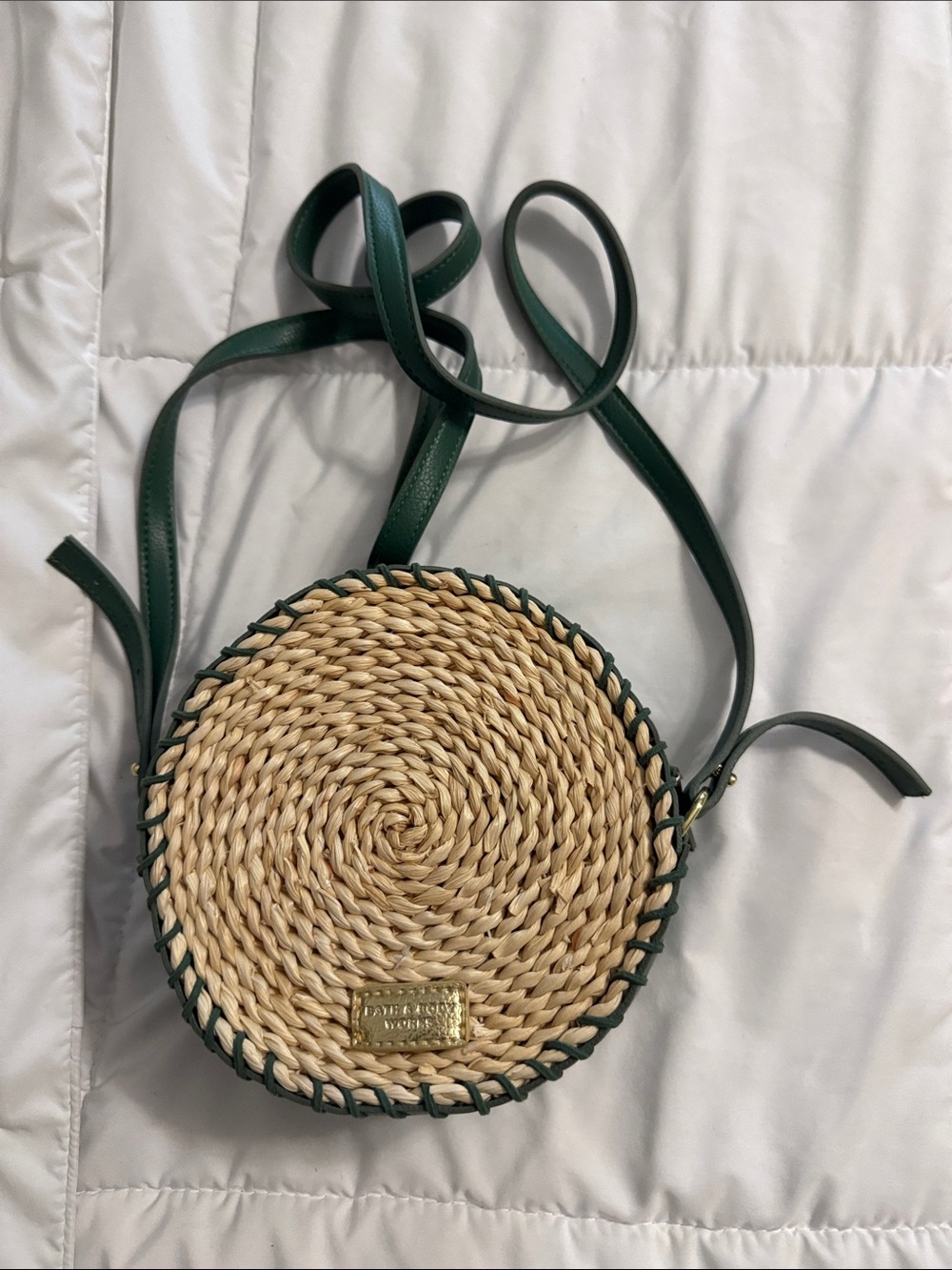 Bath & Body Works Natural Woven Round Crossbody with Dark Green Trim